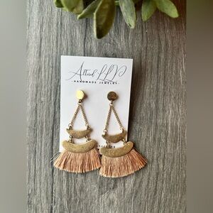 #101 Boho Gold and Tan Fringe Earrings